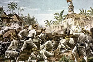 Baler Gallery: Attack of the Tagalogs to fort Baler in the Philippines, defended by Spanish troops in June 1899