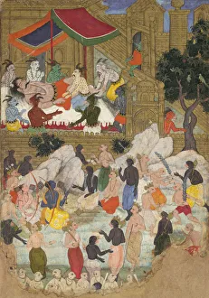 The Awakening of Kumbhakarna in the Golden City of Lanka, Folio from a Ramayana, ca. 1605 The Awakening of Kumbhakarna in the Golden City of Lanka, Folio from a Ramayana, ca. 1605