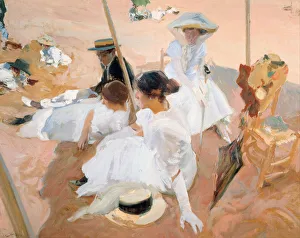 Joaquín 1863 1923 Gallery: Under the awning, on the Beach at Zarautz. Artist: Sorolla y Bastida, Joaquin (1863-1923)