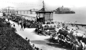 The bandstand and pier, Eastbourne, East Sussex, early 20th century.Artist: E Dennis The bandstand and pier, Eastbourne, East Sussex, early 20th century.Artist: E Dennis