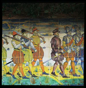 Bank of Talavera ceramic tiles in the garden of the Palace of the Marquis of Santa Cruz Bank of Talavera ceramic tiles in the garden of the Palace of the Marquis of Santa Cruz