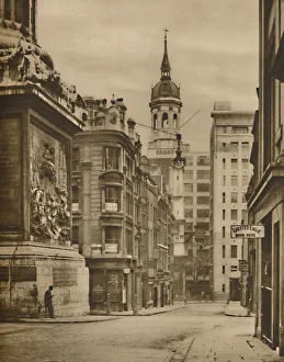 At the Base of the Monument of Fish Street Hill, c1935. Creator: Donald McLeish At the Base of the Monument of Fish Street Hill, c1935. Creator: Donald McLeish