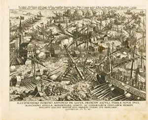 The Battle of Lepanto on 7 October 1571, ca 1578. Artist: Stradanus (Straet, van der) The Battle of Lepanto on 7 October 1571, ca 1578. Artist: Stradanus (Straet, van der)