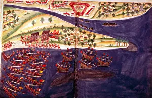 Battle between Muslims and Portuguese at Surat, Gujarat near Bombay, India, c16th century Battle between Muslims and Portuguese at Surat, Gujarat near Bombay, India, c16th century