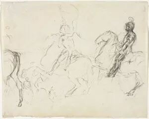 Battle Scene with Armored Figures on Horseback (recto) Two Seated Women (verso), 1856-1860