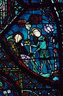 Baudoin tends the dying Roland, stained glass, Chartres Cathedral, France, 1194-1260 Baudoin tends the dying Roland, stained glass, Chartres Cathedral, France, 1194-1260