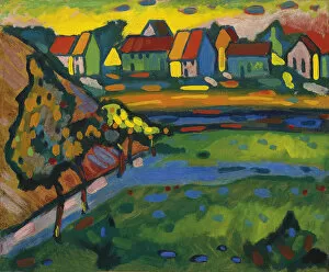 Russian Blue Gallery: Bavarian village with a field, c. 1908. Artist: Kandinsky, Wassily Vasilyevich (1866-1944)