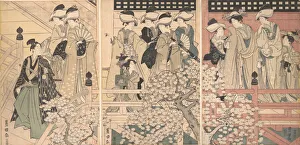 Beauties on a Veranda among Cherry Blossoms from which a Samurai is Departing, ca. 1800 Beauties on a Veranda among Cherry Blossoms from which a Samurai is Departing, ca. 1800