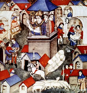 Blessing of the fair of Saint-Denis in Paris, 14th century miniature Blessing of the fair of Saint-Denis in Paris, 14th century miniature