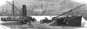 Letterbox Format Gallery: The Blowing-up of a Petroleum ship at Calais, 1888. Creator: Charles William Wyllie