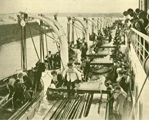 Life Jacket Gallery: Boat Drill Aboard the Aquitania. c1930. Creator: Unknown