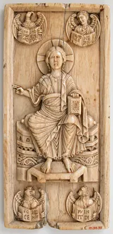 Book Cover Plaque with Christ in Majesty and the Symbols of the Four Evangelists, German Book Cover Plaque with Christ in Majesty and the Symbols of the Four Evangelists, German