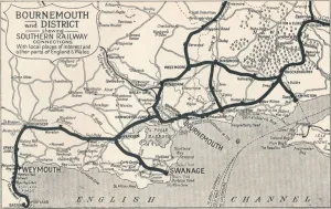 British Heritage Railways Prints: Bournemouth and District, shewing Southern Railway connections, 1929