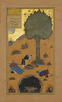 How a Braggart was Drowned in a Well, Folio 33v from a Haft Paikar..., ca. 1430 How a Braggart was Drowned in a Well, Folio 33v from a Haft Paikar..., ca. 1430