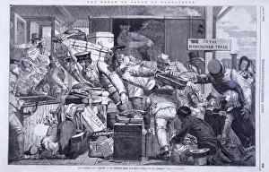 Isambard Kingdom Brunel Engineer Prints: Break of Gauge at Gloucester, Gloucestershire, 6th June 1846. Artist: WJ Linton