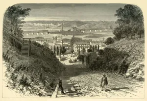 Bridges on the Mississippi, at Dubuque, 1874. Creator: John Filmer Bridges on the Mississippi, at Dubuque, 1874. Creator: John Filmer