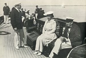 Queen Mary Of Teck Gallery: On the Britannia with King George and Sir Charles Cust, c1920, (1951). Creator: Unknown