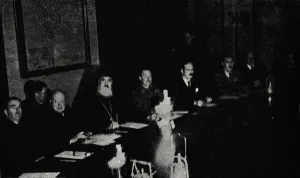 British and Greek Ministers Confer in Athens, Christmas Day, 1944, (1945). Creator: Unknown British and Greek Ministers Confer in Athens, Christmas Day, 1944, (1945). Creator: Unknown