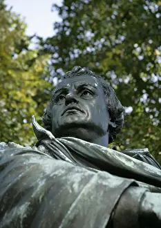 Martin Luther Prints: Print of Bronze Statue of Martin Luther beside St Mary's Church, Berlin