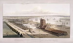 Poplar Gallery: Brunswick Dock, and East India Dock, Poplar, London, 1803. Artist: William Daniell