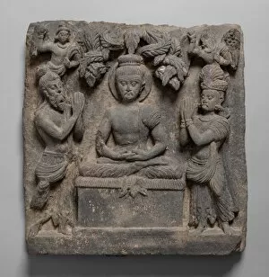 Buddha Worshipped by the Gods Indra and Brahma, Kushan period, 1st / 2nd century