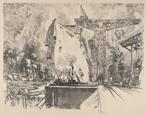 Building the Bismarck, Hamburg, 1914. Creator: Joseph Pennell Building the Bismarck, Hamburg, 1914. Creator: Joseph Pennell