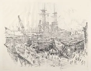 Building Submarine Chasers, 1917. Creator: Joseph Pennell Building Submarine Chasers, 1917. Creator: Joseph Pennell
