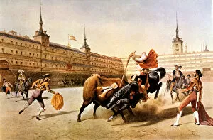 Images Dated 4th April 2014: Bullfight in the Plaza Mayor of Madrid, lithography by Blanchard