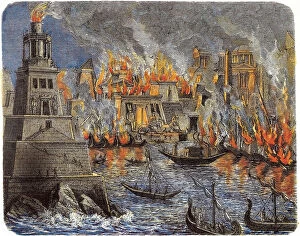 The Burning of the Library of Alexandria, 1876. Artist: Anonymous