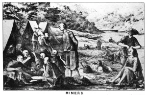 Californian gold miners, 19th century (1937).Artist: Britton & Rey Californian gold miners, 19th century (1937).Artist: Britton & Rey