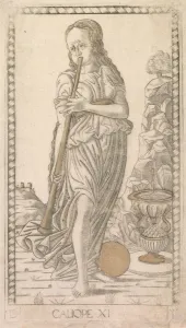 Calliope (from the Tarocchi series D: Apollo and the Muses, #11), before 1467. Creator Calliope (from the Tarocchi series D: Apollo and the Muses, #11), before 1467. Creator