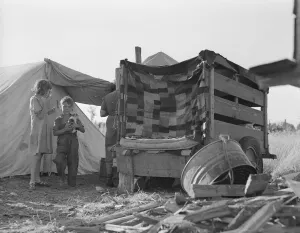 Camp of pickers during bean harvest, West Stayton, Marion County, Oregon, 1939. Creator: Dorothea Lange Camp of pickers during bean harvest, West Stayton, Marion County, Oregon, 1939. Creator: Dorothea Lange