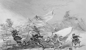 Victorian Era Lithograph Prints: Camp Before Sebastopol - Effects of the Frightful Storm on the 14th Nov, 1854, (1850s)