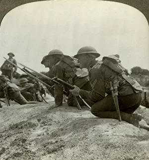 Canadian infantry rush a German position, World War I, 1914-1918.Artist: Realistic Travels Publishers Canadian infantry rush a German position, World War I, 1914-1918.Artist: Realistic Travels Publishers