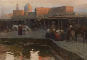 Caravanserai by Gur-e Amir in Samarkand. Artist: Roubaud, Franz (1856-1928) Caravanserai by Gur-e Amir in Samarkand. Artist: Roubaud, Franz (1856-1928)