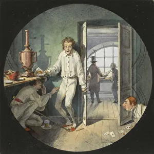 Carlo Rossi, Alexander Rezanov and Lakhtin hiding from Konstantin Thon, 1840s. Artist: Benois, Nikolai Leontyevich (1813-1898) Carlo Rossi, Alexander Rezanov and Lakhtin hiding from Konstantin Thon, 1840s. Artist: Benois, Nikolai Leontyevich (1813-1898)