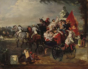 Carnival scene, Place de la Concorde, 1834. Creator: Lami, Eugene Louis (1800-1890) Carnival scene, Place de la Concorde, 1834. Creator: Lami, Eugene Louis (1800-1890)