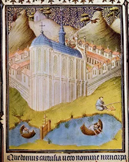Carthusian monks netting and hooking fish in fishponds at Chartreuse, France, 15th century. Artist: Paul Limbourg Carthusian monks netting and hooking fish in fishponds at Chartreuse, France, 15th century. Artist: Paul Limbourg