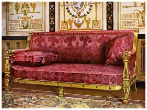 Carved gilt couch covered in rose Brocade de Lyon, 1911-1912.Artist: Edwin Foley Carved gilt couch covered in rose Brocade de Lyon, 1911-1912.Artist: Edwin Foley