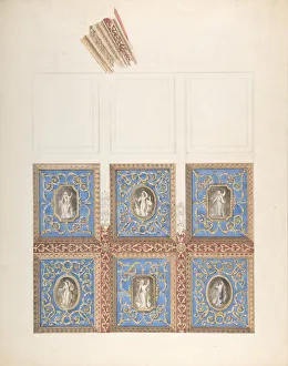 Carved and Painted Ceiling with Six Figural Medallions, for Cleish Castle, 19th century Carved and Painted Ceiling with Six Figural Medallions, for Cleish Castle, 19th century