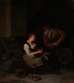 Bega Gallery: A Cavalier and a Woman at the Spinning Wheel, 1662. Creator: Bega, Cornelis Pietersz