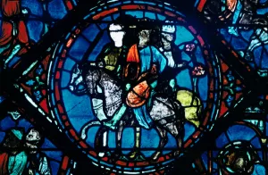Charlemagne departs for Spain, stained glass, Chartres Cathedral, France, c1225 Charlemagne departs for Spain, stained glass, Chartres Cathedral, France, c1225