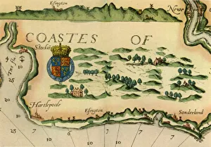 Chart showing windmills as landmarks on the north-east coast of England, 1588, (1947) Chart showing windmills as landmarks on the north-east coast of England, 1588, (1947)