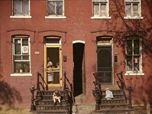 Terraced Houses Gallery: Children on row house steps, Washington, D.C. between 1941 and 1942. Creator: Louise Rosskam