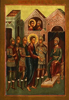 Bible People Gallery: Christ before Pilate, Early 20th cen.. Artist: Russian icon