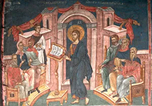 Prints of Christ in the synagogue of Nazareth, ca 1350. Found in the collection of the Visoki Decani monastery, Kosovo Kosovo Prints: Christ in the Synagogue of Nazareth Print, ca 1350