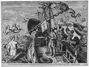 Christophorus Columbus Ligur (Americae Retectio), 1591. Artist: Galle, Philipp (1537-1612) Christophorus Columbus Ligur (Americae Retectio), 1591. Artist: Galle, Philipp (1537-1612)