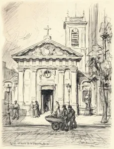 Church of St Denis de la Chapelle, 1915. Artist: Frank Milton Armington Church of St Denis de la Chapelle, 1915. Artist: Frank Milton Armington