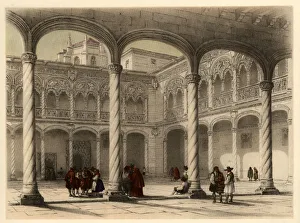 Cloister of the church of San Gregorio in Valladolid, with scene of life and traditional Cloister of the church of San Gregorio in Valladolid, with scene of life and traditional