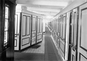 Corridor and cabins on 'SS Insulinde', 1914. Creator: Kirk & Sons of Cowes Corridor and cabins on 'SS Insulinde', 1914. Creator: Kirk & Sons of Cowes